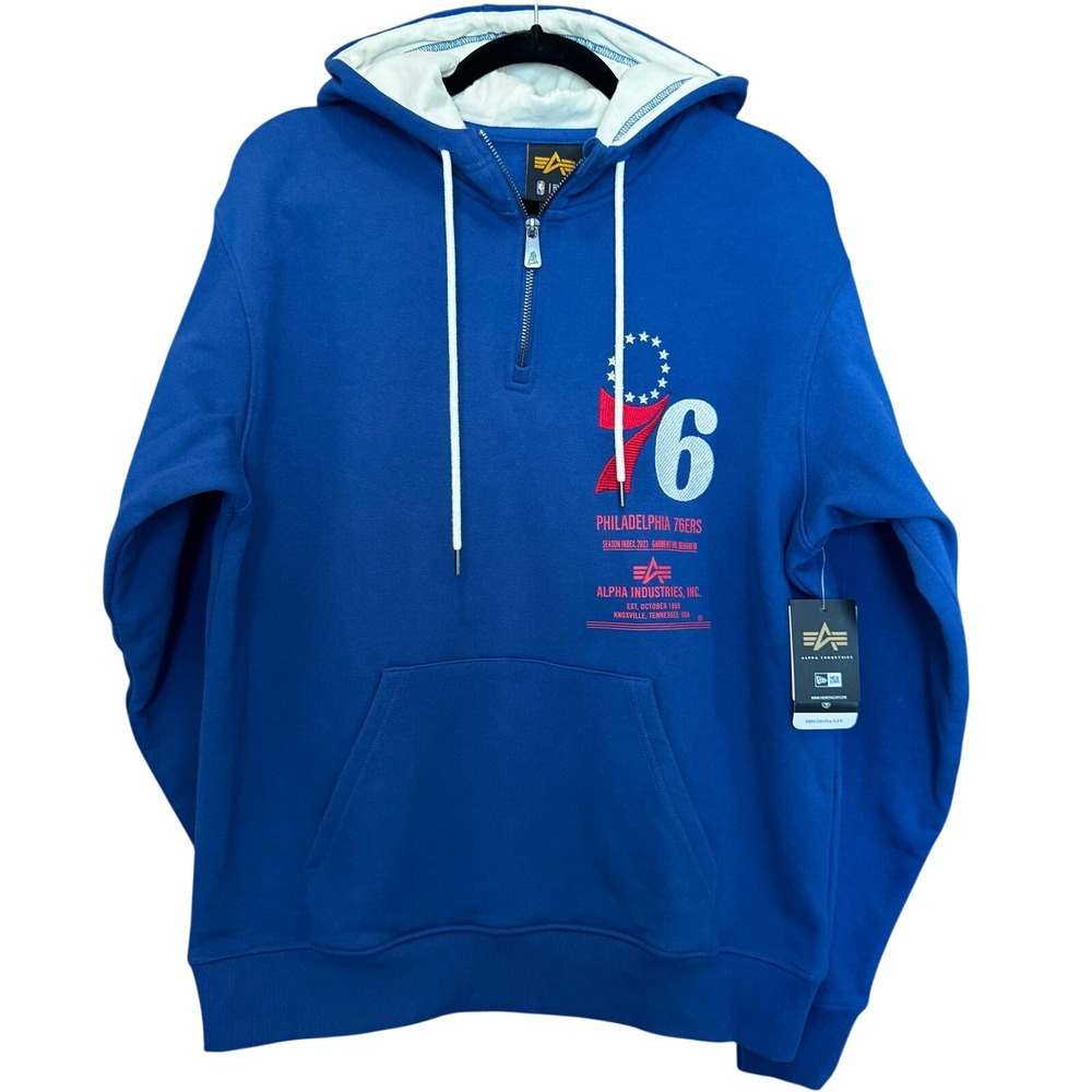 NWT Alpha‎ Industries Philadelphia 76ers Hoodie M NBA New Era Streetwear Phila